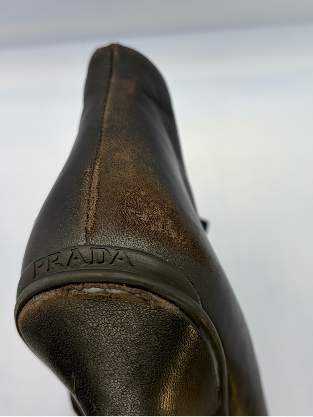 Prada dark brown Leather Ankle Booties with Kitten Heel - Picture 9 of 10